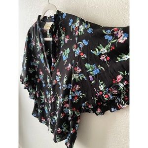 Anthropologie Black Floral Ruffle Blouse - Maeve M